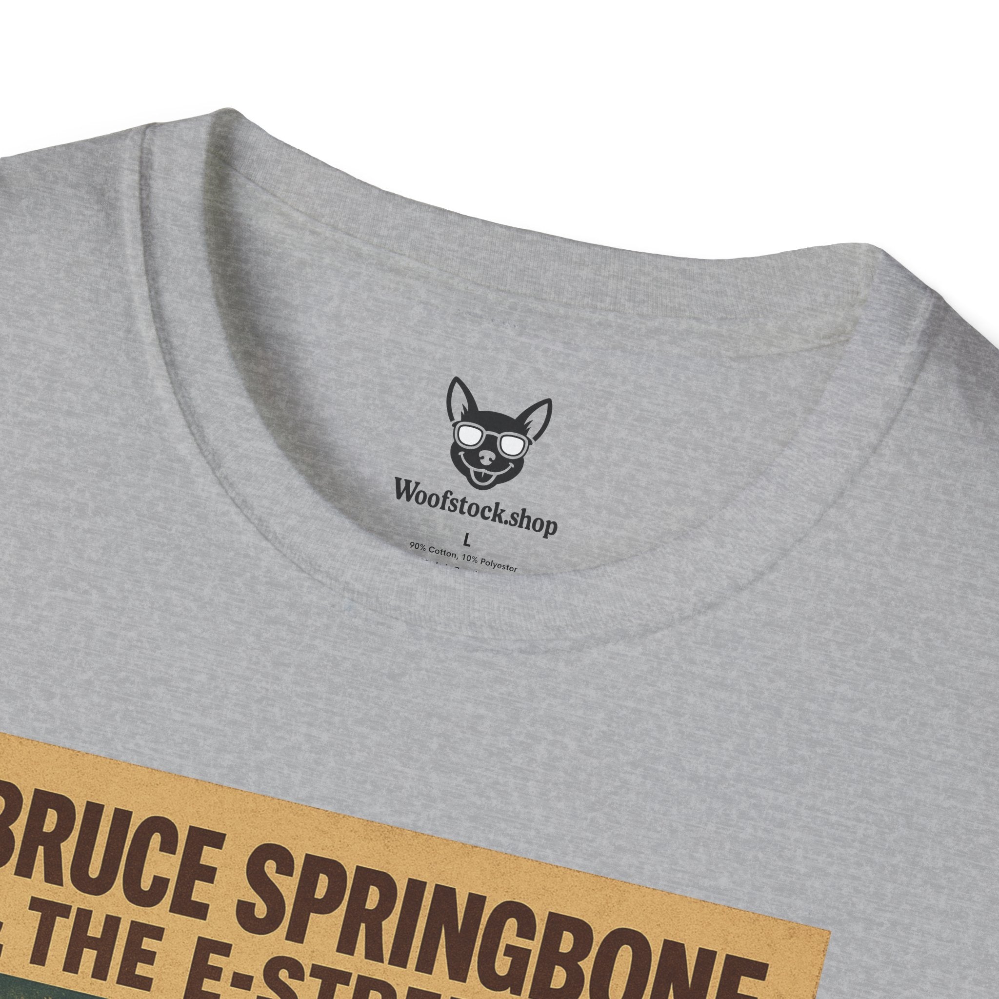 Bruce Springsteen Concert Poster Dog Parody Unisex Softstyle T-Shirt -- Funny Rock Tee for Music and Dog Lovers